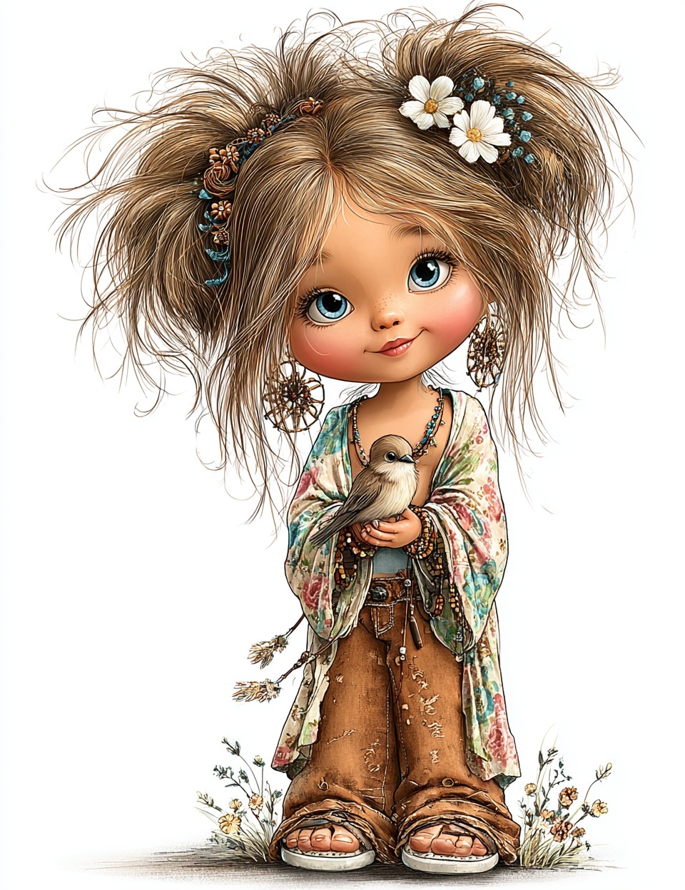 Boho Spring Girl Clipart: Pastel Character Art
