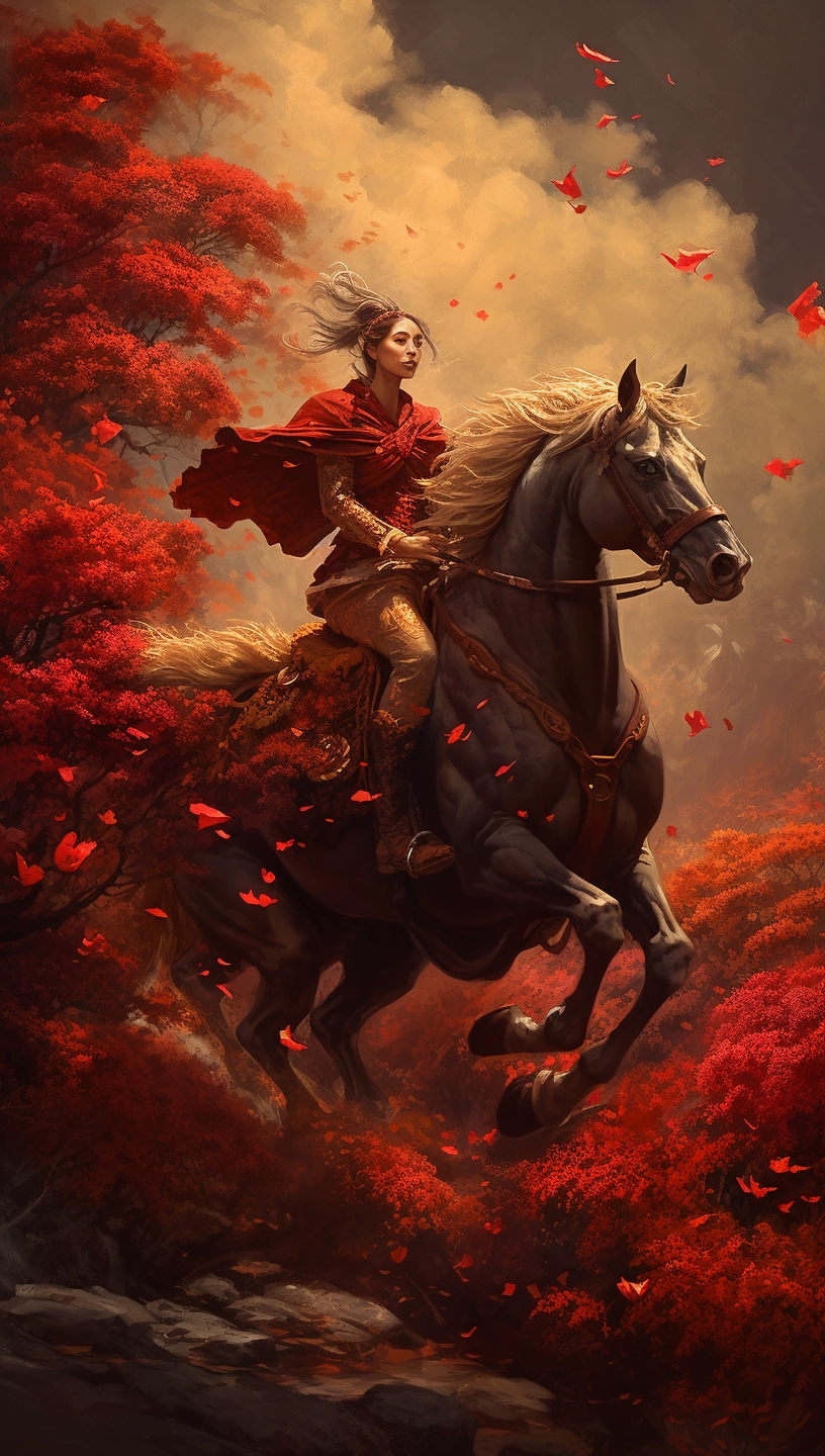 Sci-Fi Baroque Horseback Ride Among Flowers