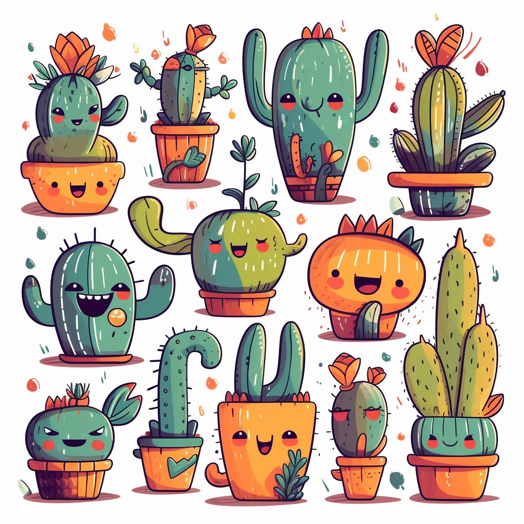 Colorful Cactus Clip Art Set - Trippy Design