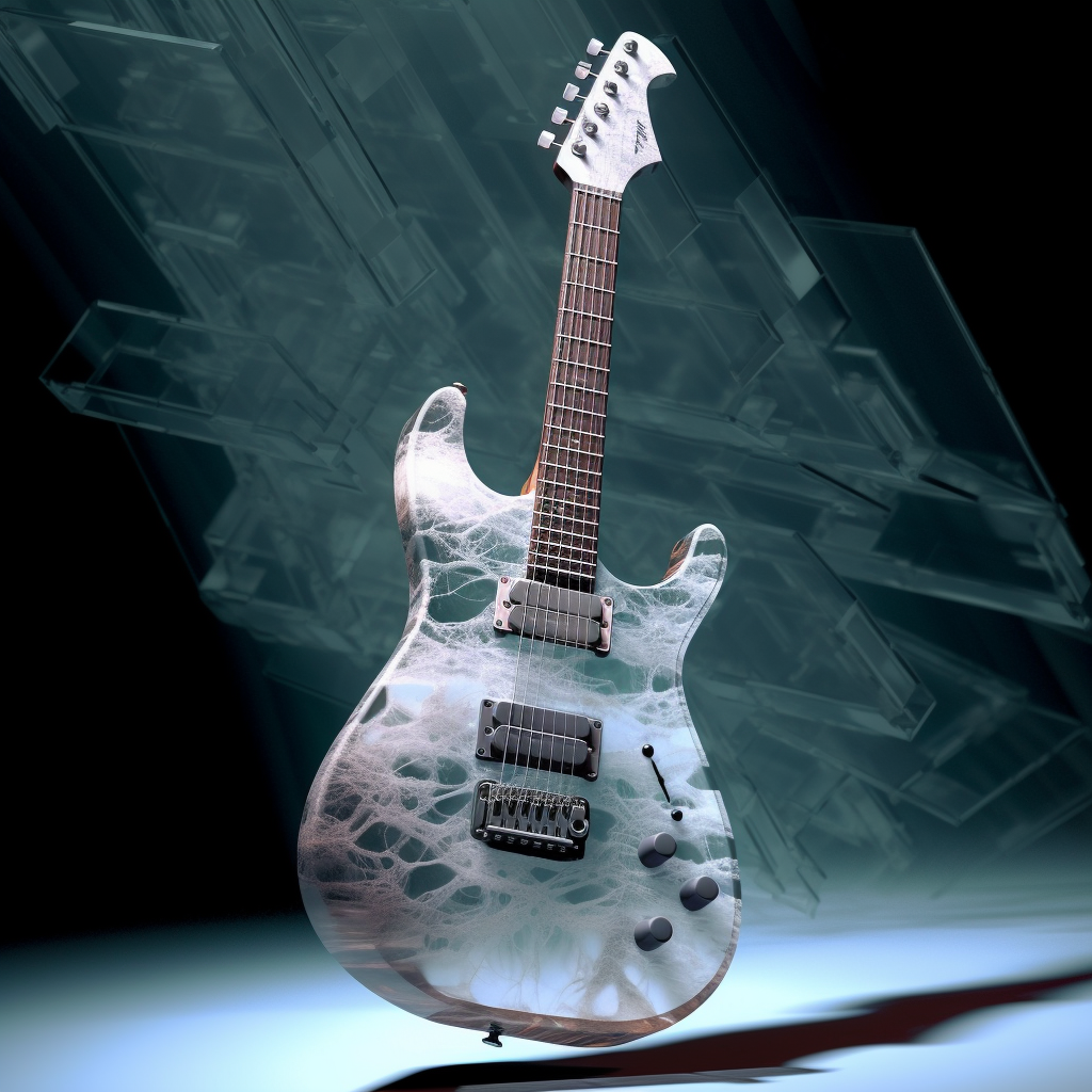 Transparent guitar with a spider web inside of it