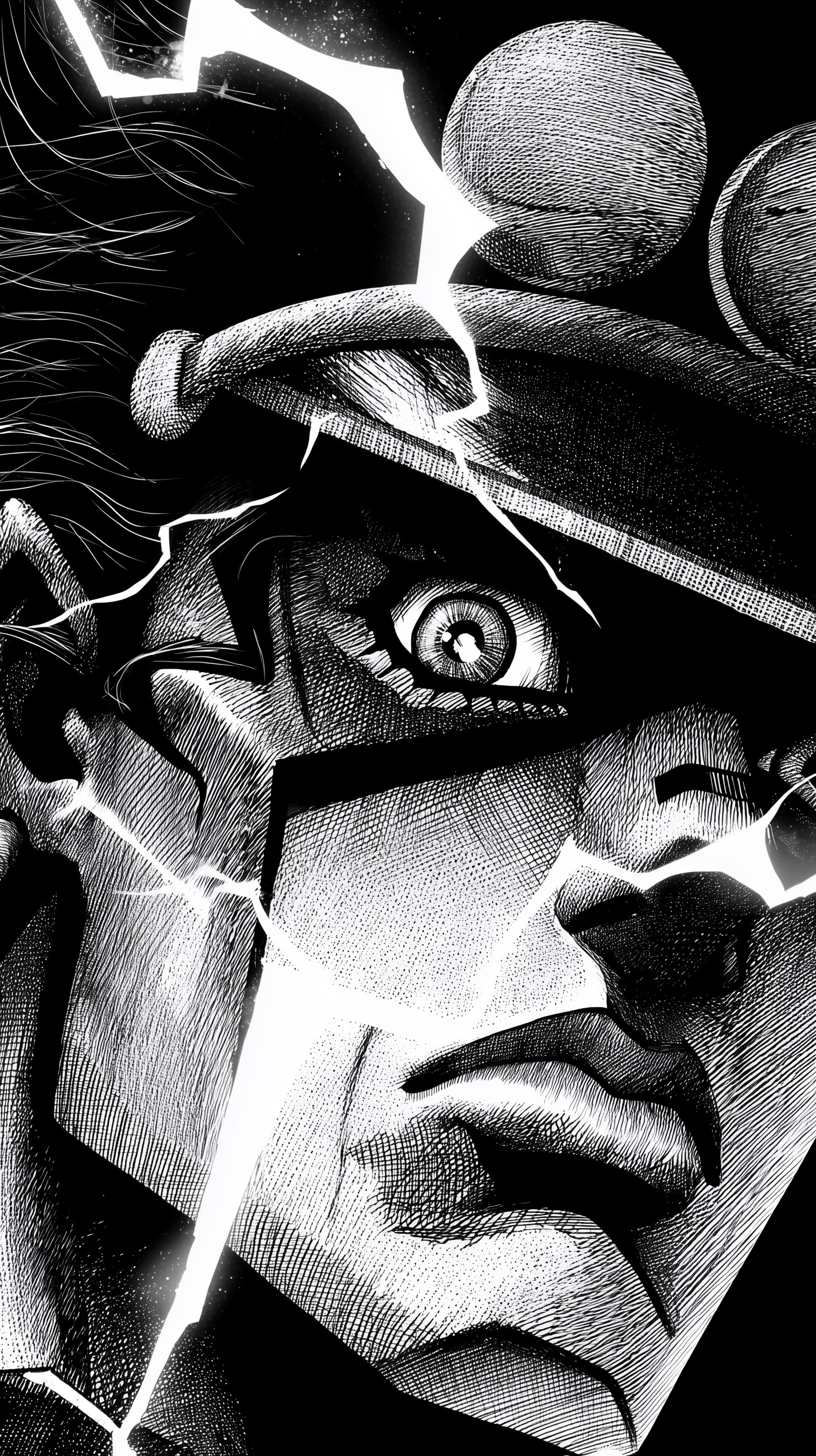 Jotaro Kujo: Epic Lightning in Mythical Ink Style