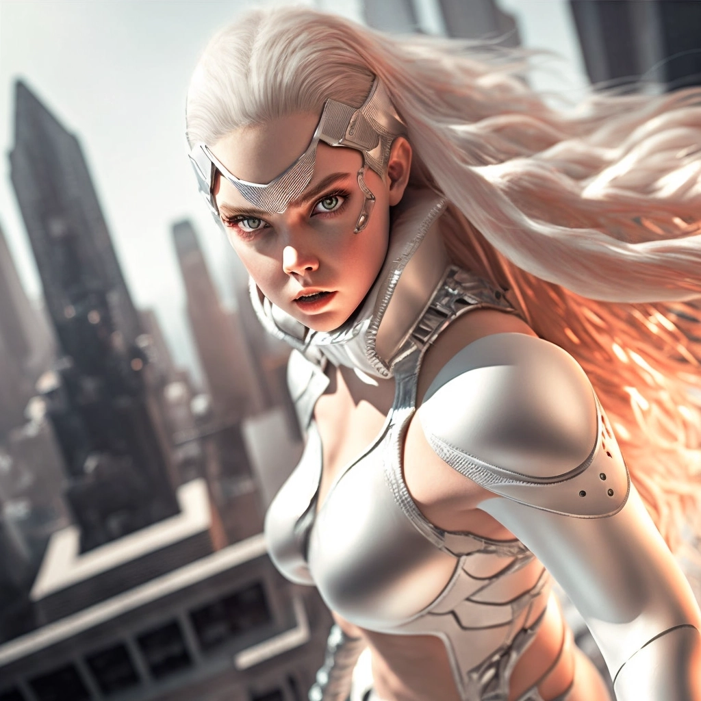 Platinum Blonde Superhero in Cyberpunk City - Stunning Photoshoot