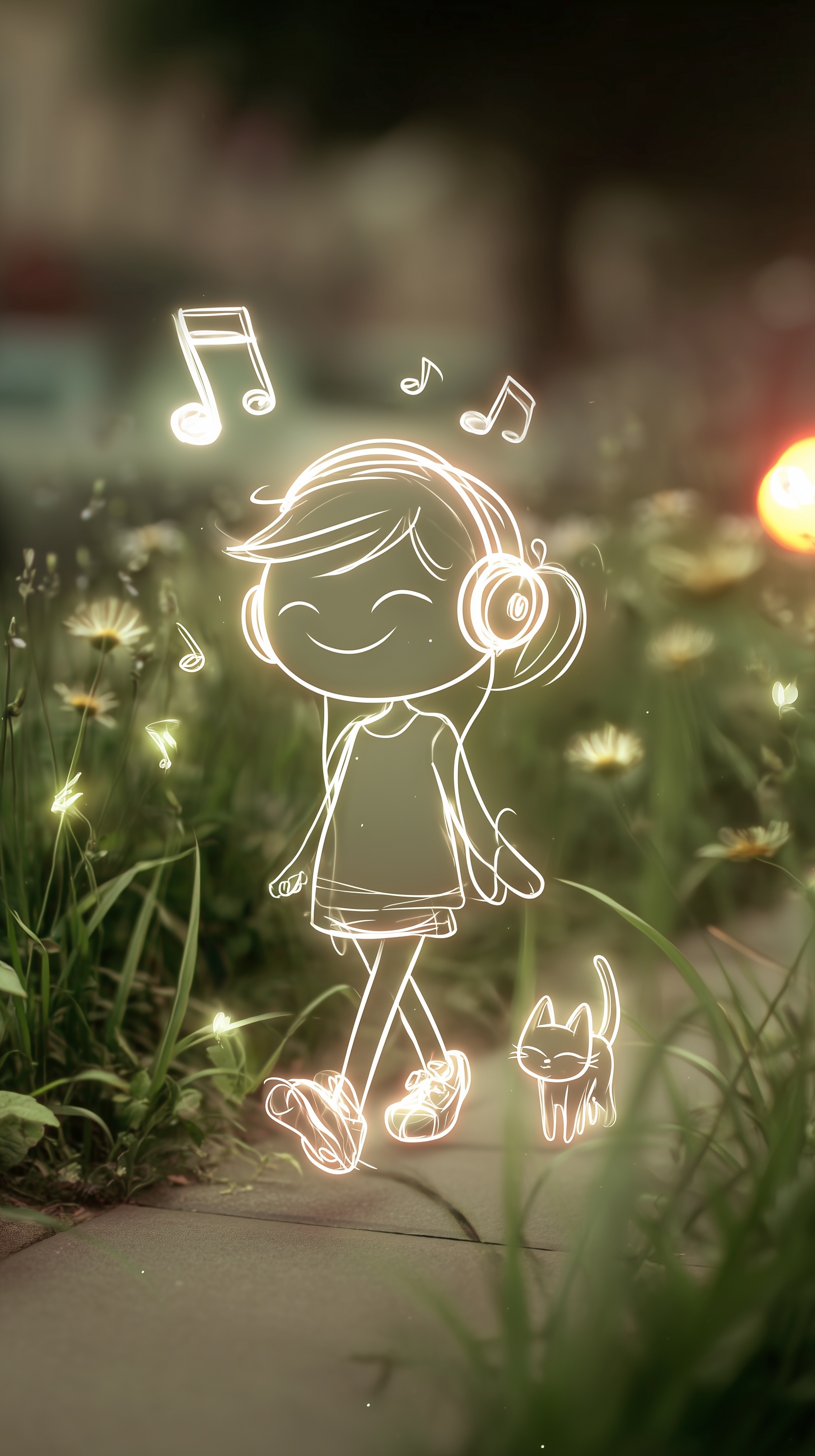 Joyful Moments: A Girl, Music, and a Cat