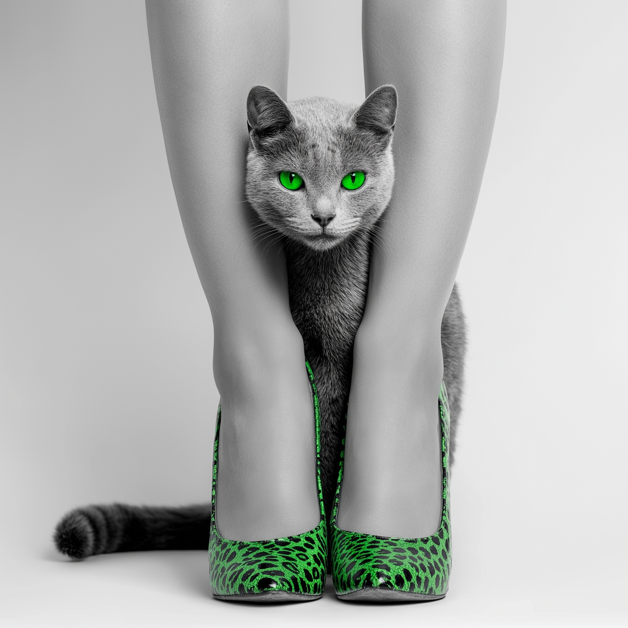 Stylish Encounter: Cat, Legs, and Bold Fashion