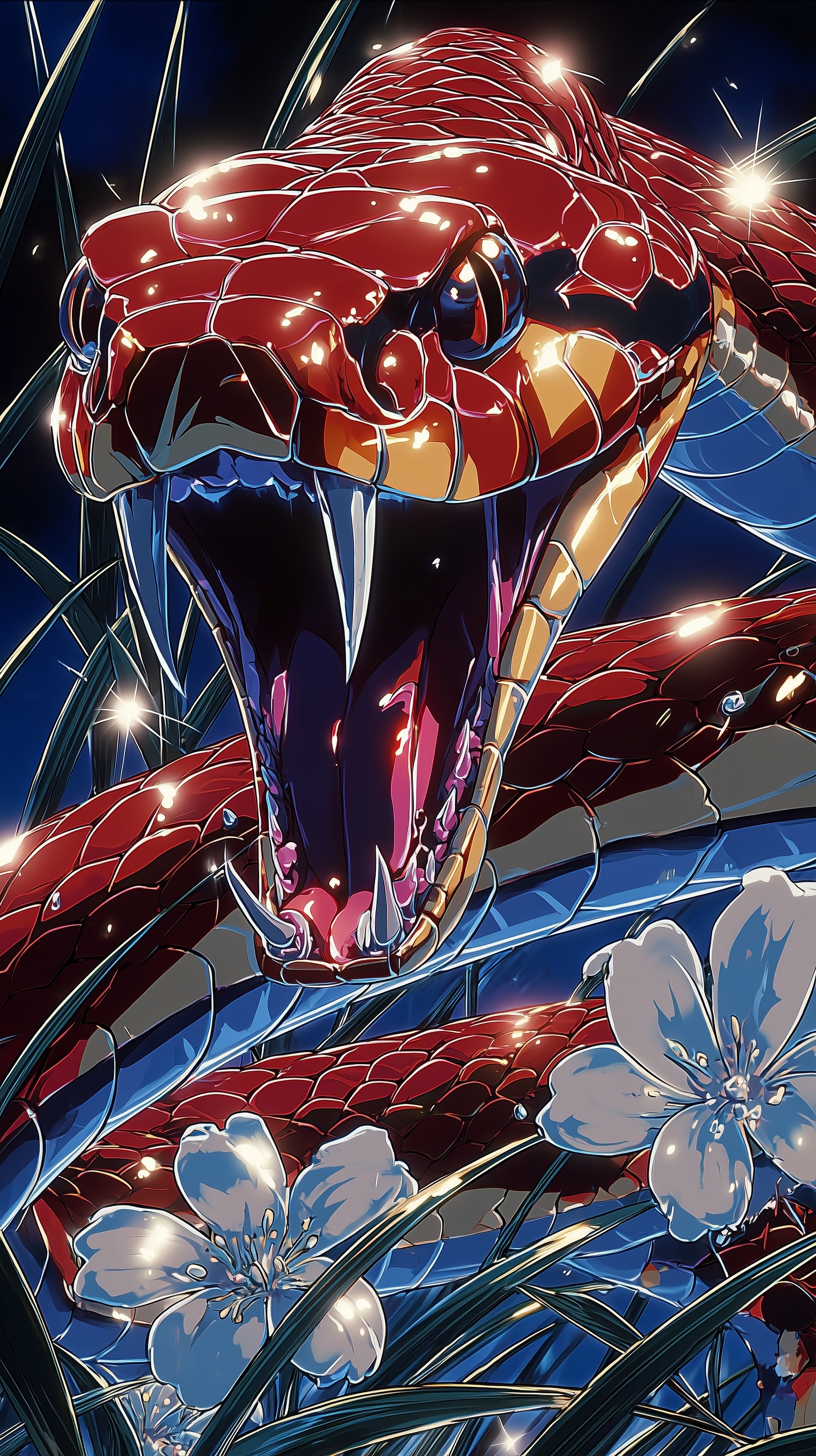 Vivid Crimson Snake in Lush Nature Scene