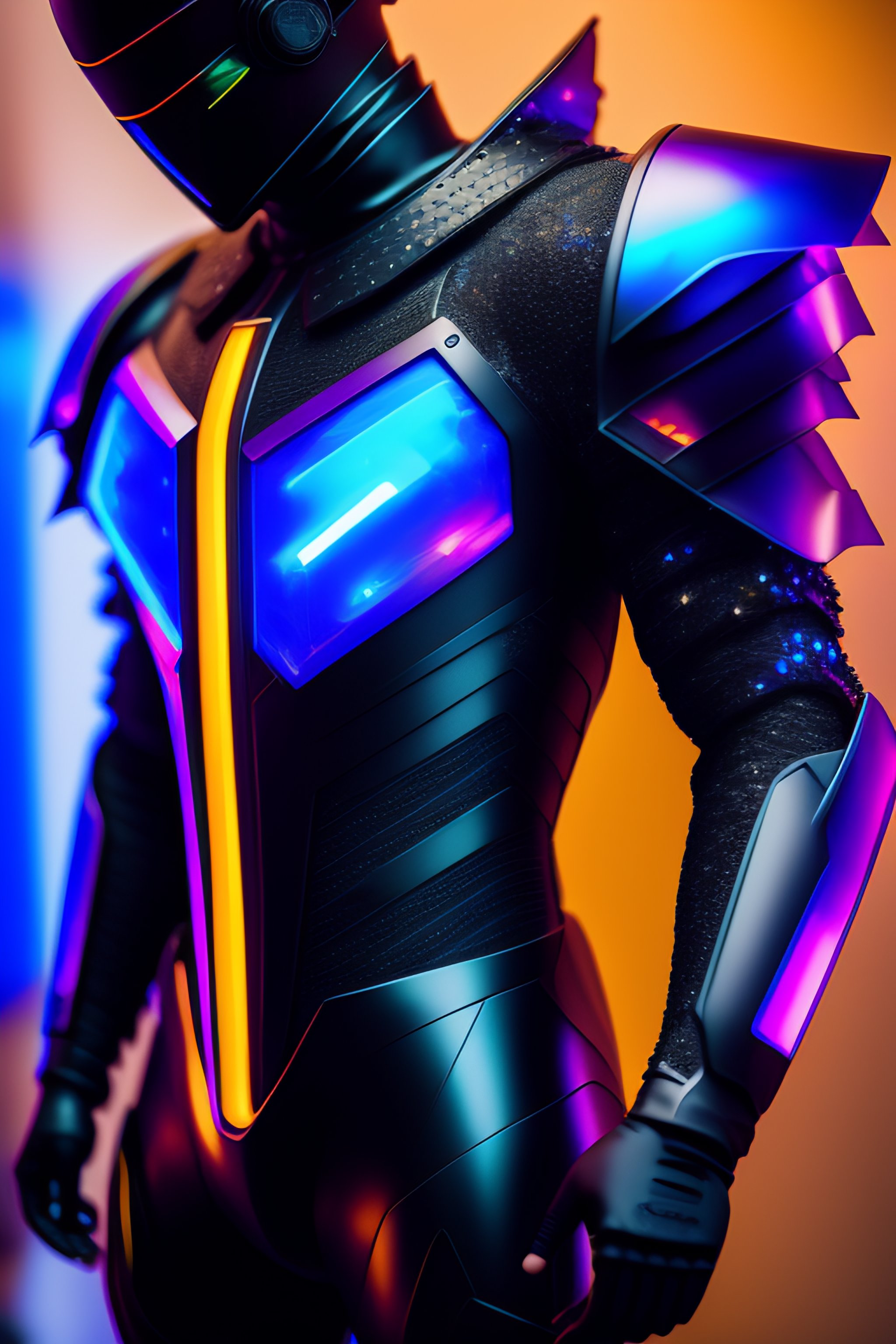 Black Titanium Cyberpunk Armor with Crystal and RGB LEDs