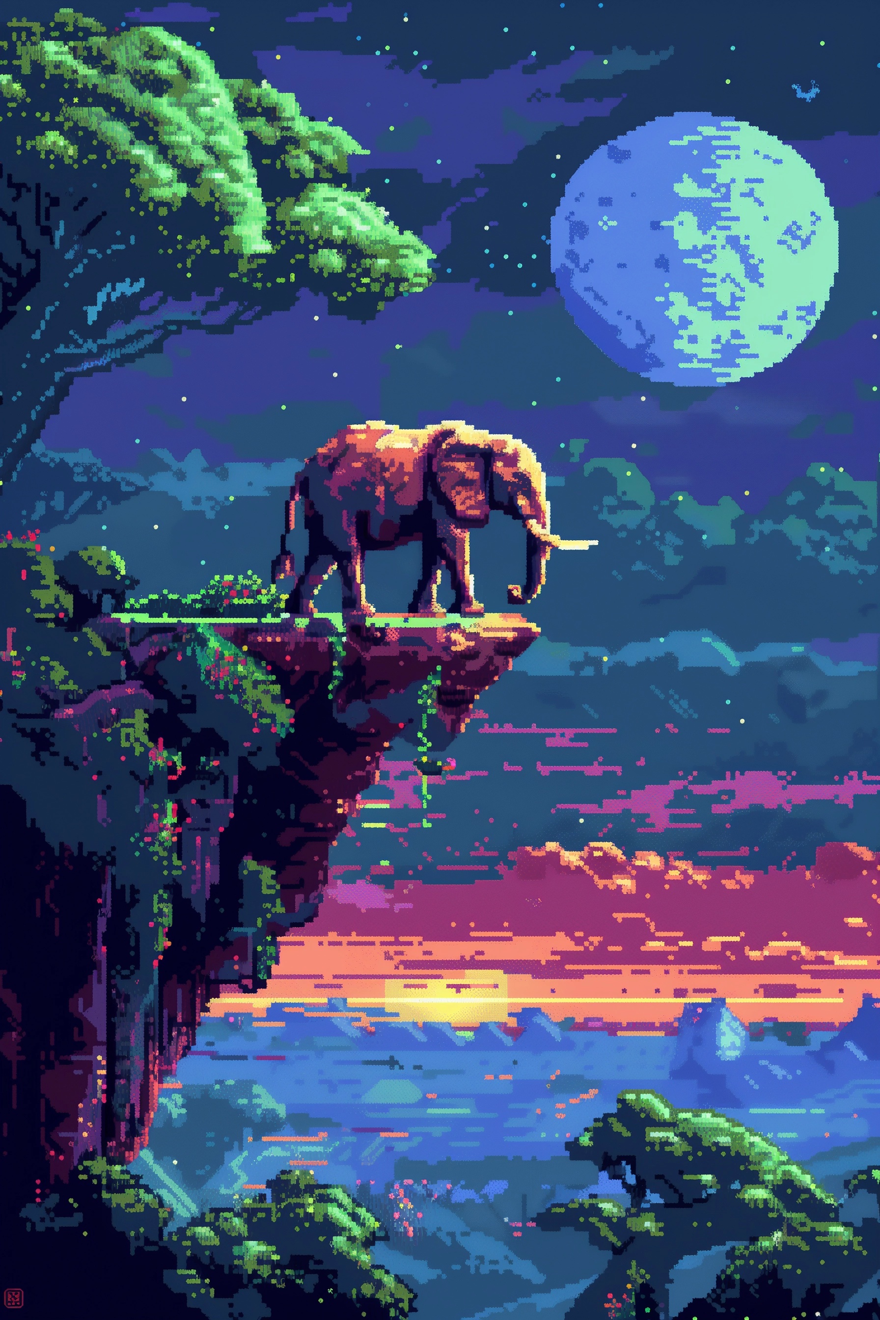 Stunning Pixel Art: Elephant on Unknown Planet