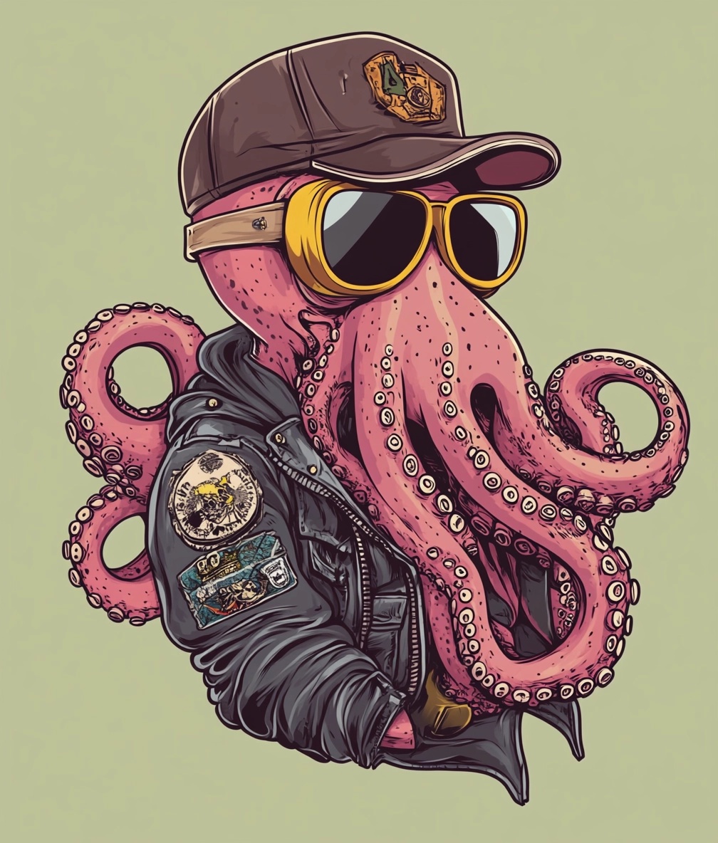 Cool Octopus in Aviator Style - Unique Art Design