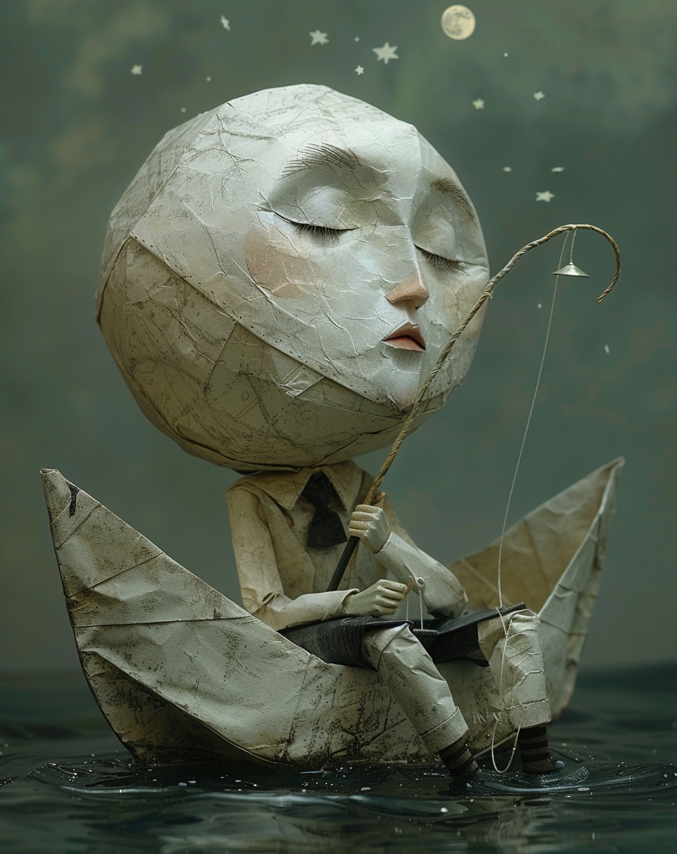 Moon Holder in Origami Boat: Mark Ryden Style Photo