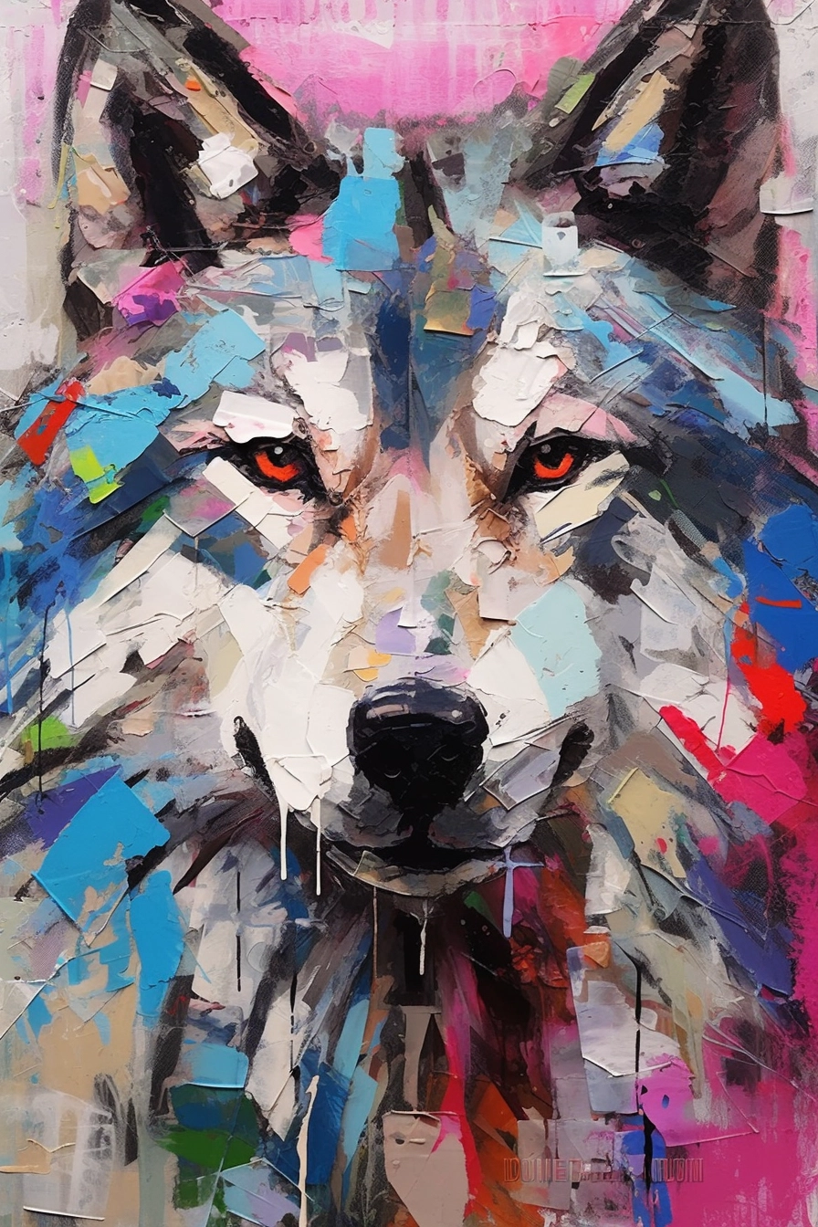 Aggressive Wolf Head: Pop Art Deconstructed