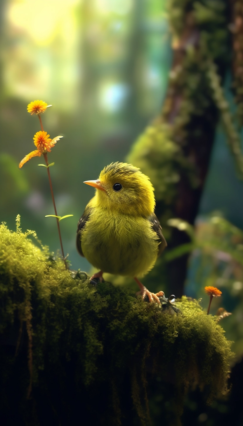 Cute Bird in Sunflower Garden - Forest Oasis