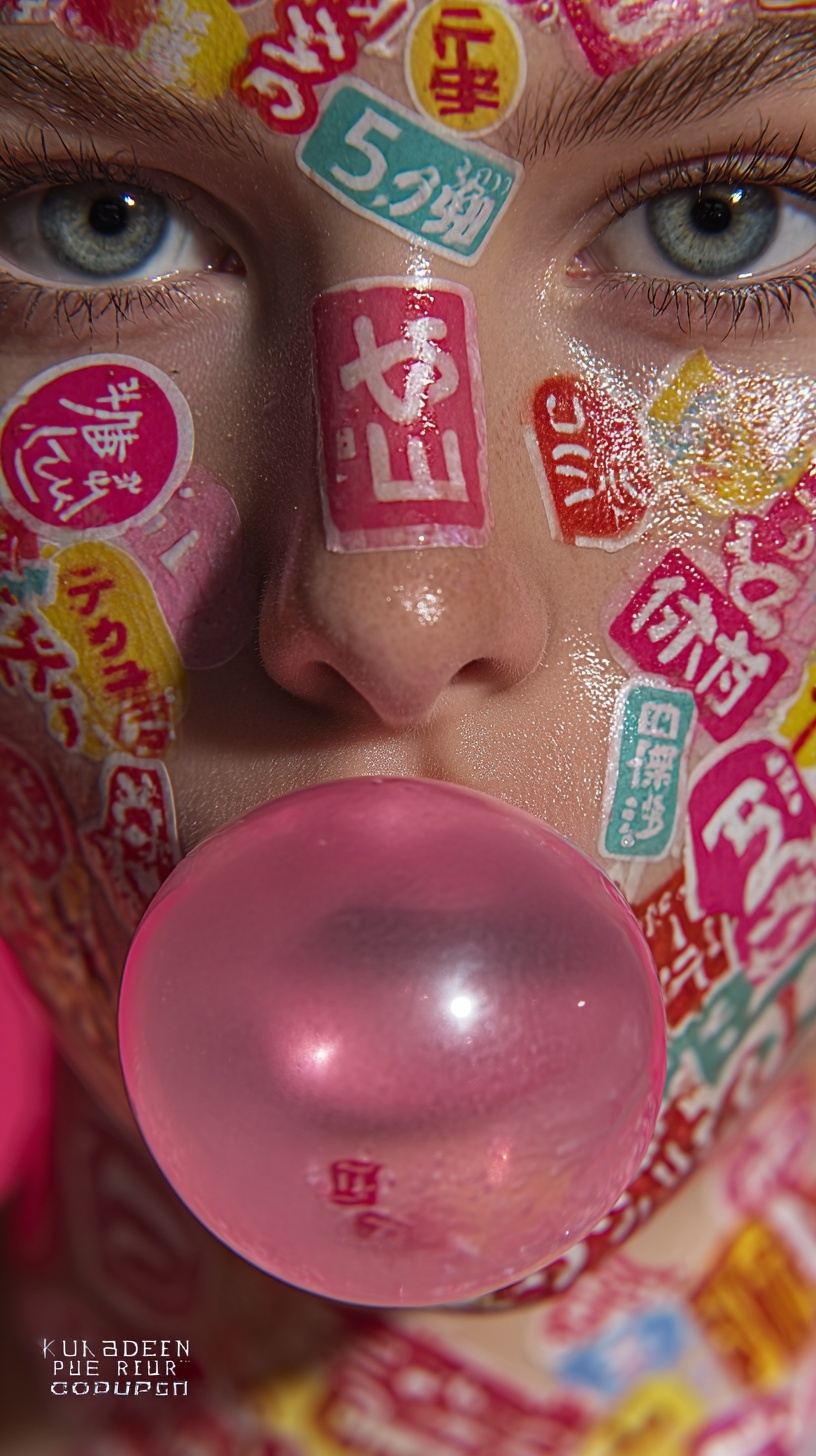 Cheeky Sticker Style: Woman Blowing Bubble Gum