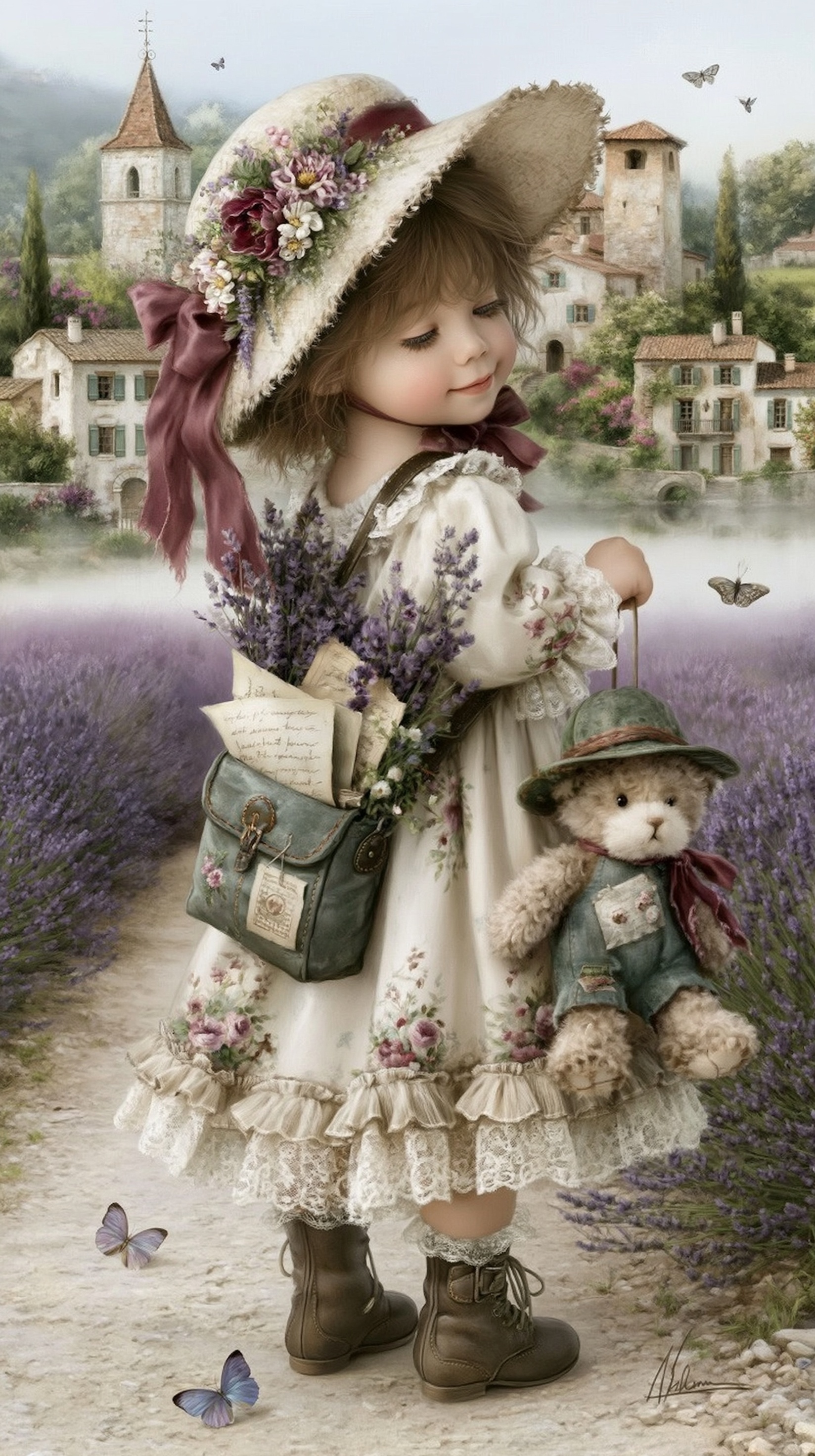 Victorian Dress Beauty in Lavender Fields