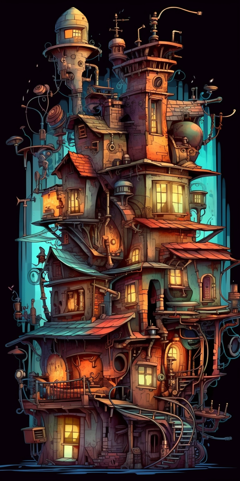 Steampunk Eco House Design: Hand-Drawn 3D View