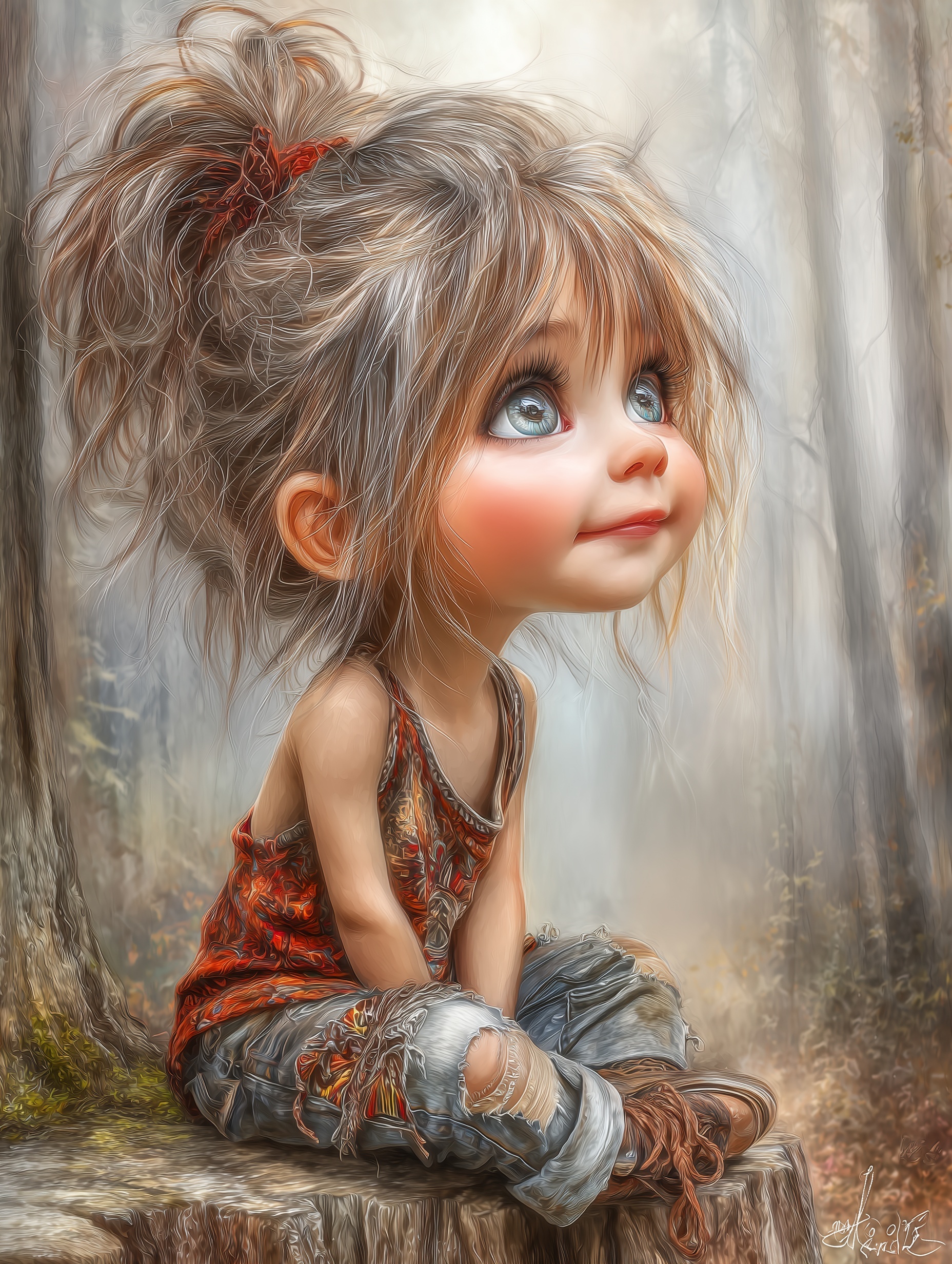 Whimsical Young Girl in Misty Forest Adventure