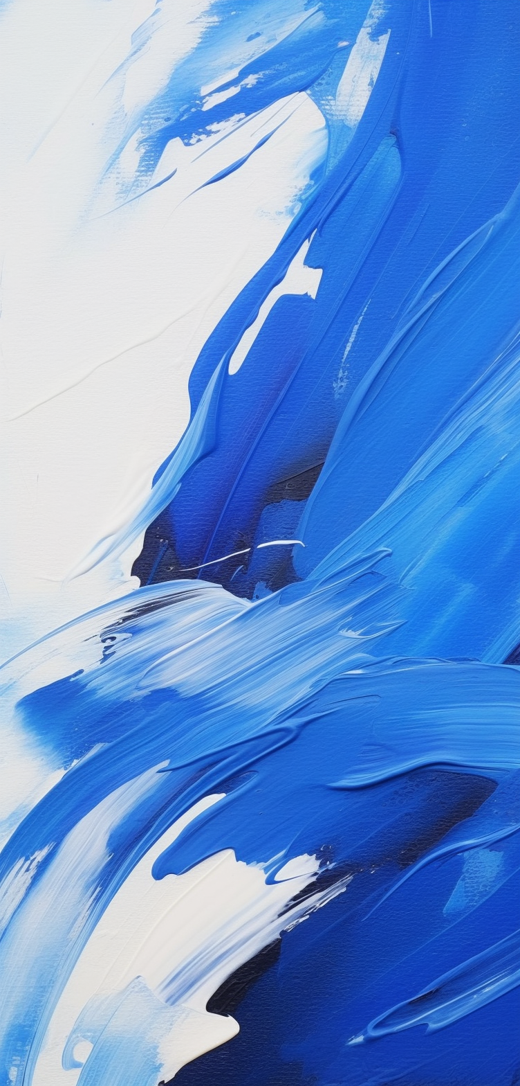 Vibrant Blue and White Abstract Painting: Intense, Gestural Strokes in Monochromatic Style