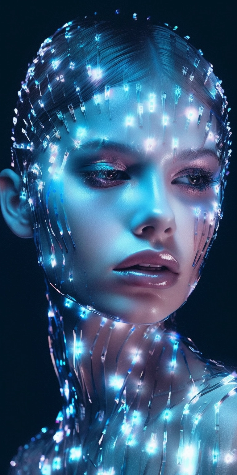 Experience Futuristic Beauty with Holographic Girl Face