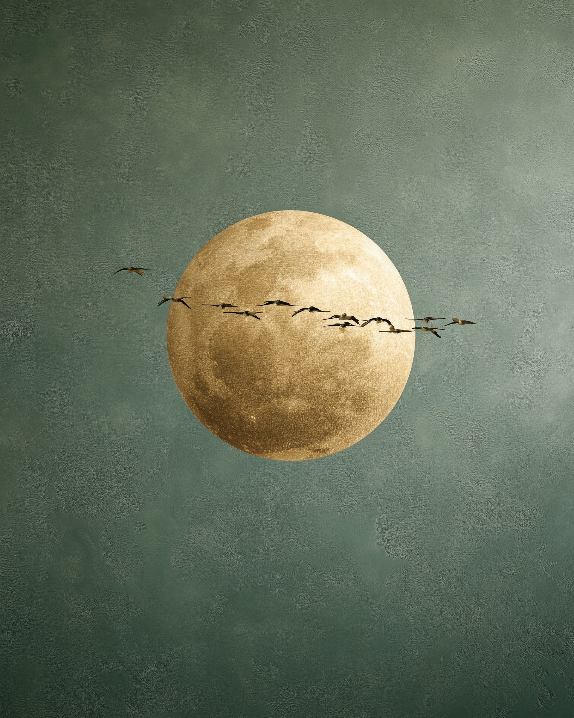 Elegant Antique Gold Moon Art on Sage Green