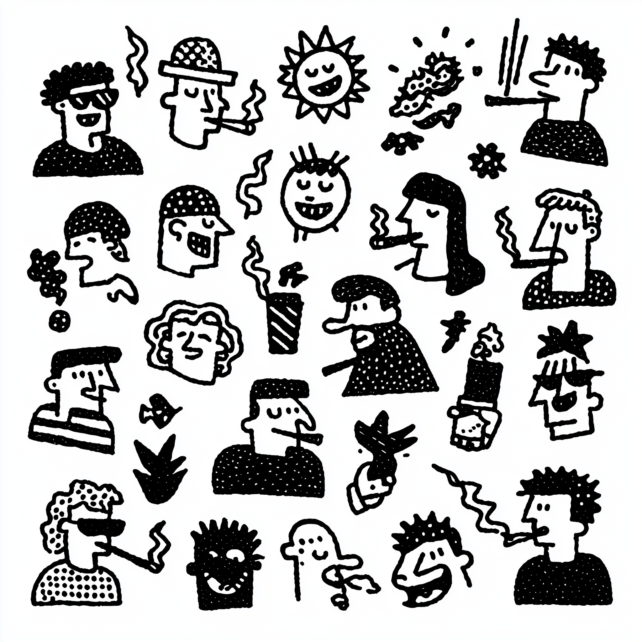 Trippy Doodle Art: Fun Smoking Characters