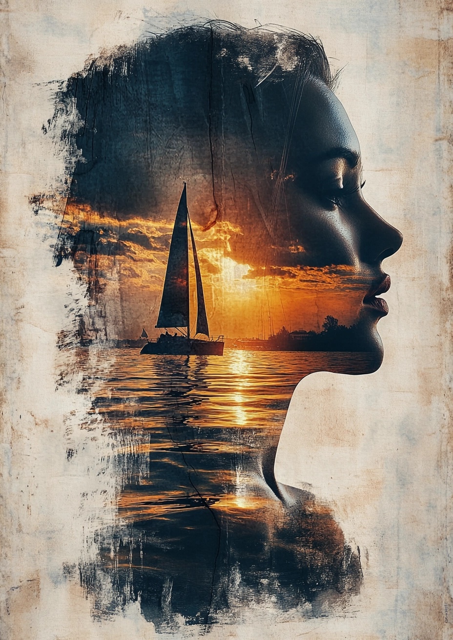 Enchanting Mixed Media Art of Fantasy Sailboat Scene