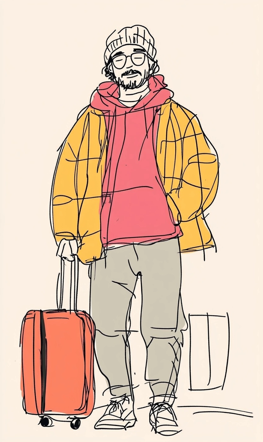 Minimalist Mid-Aged Man with Suitcase Illustration