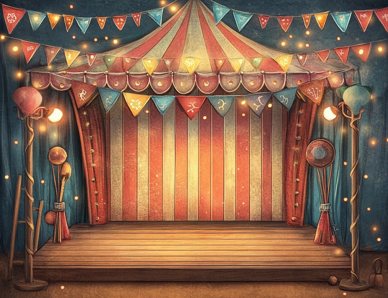 Charming Vintage Circus Stage Illustration