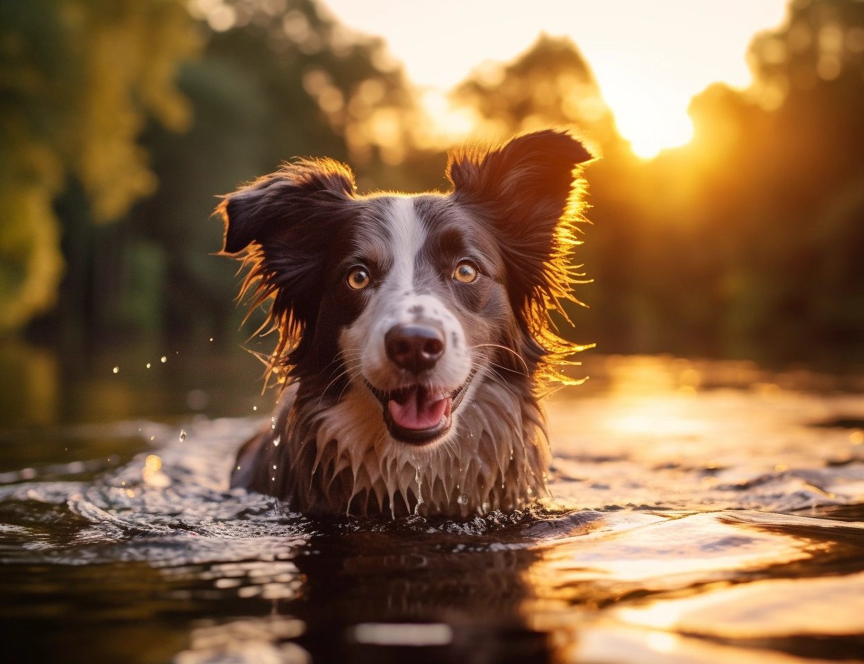 Adorable Chocolate Border Collie Enjoying a Swim