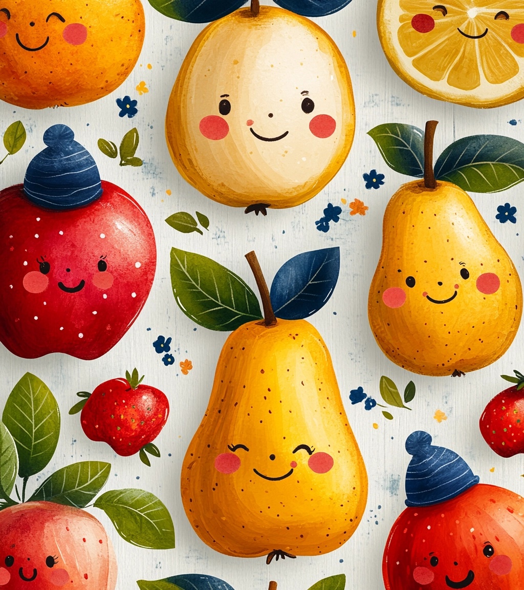 Vibrant Cartoon Fruits & Flowers for Kids' Fashion