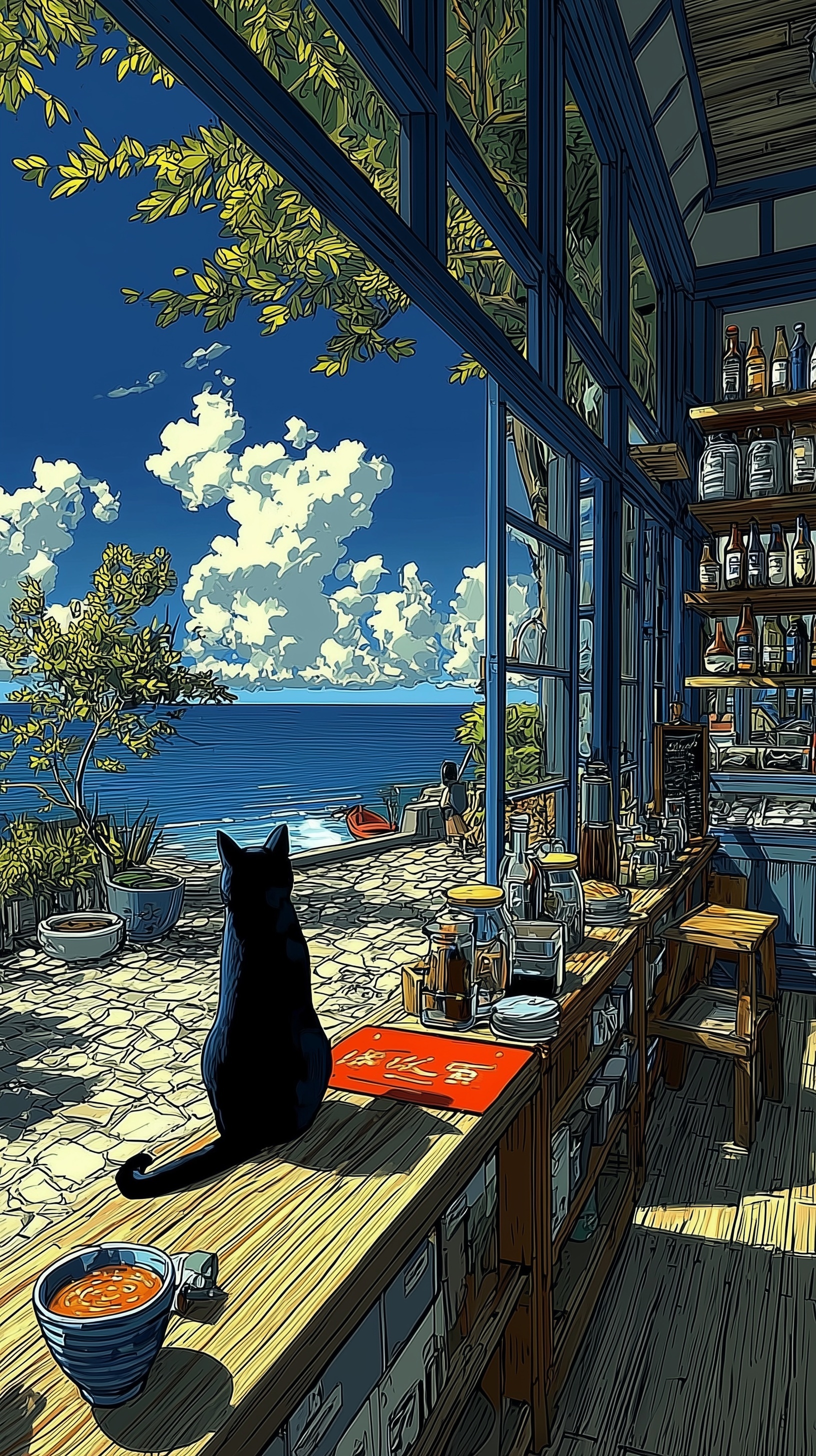 Serene Bakery by the Sea: A Miyazaki Dream