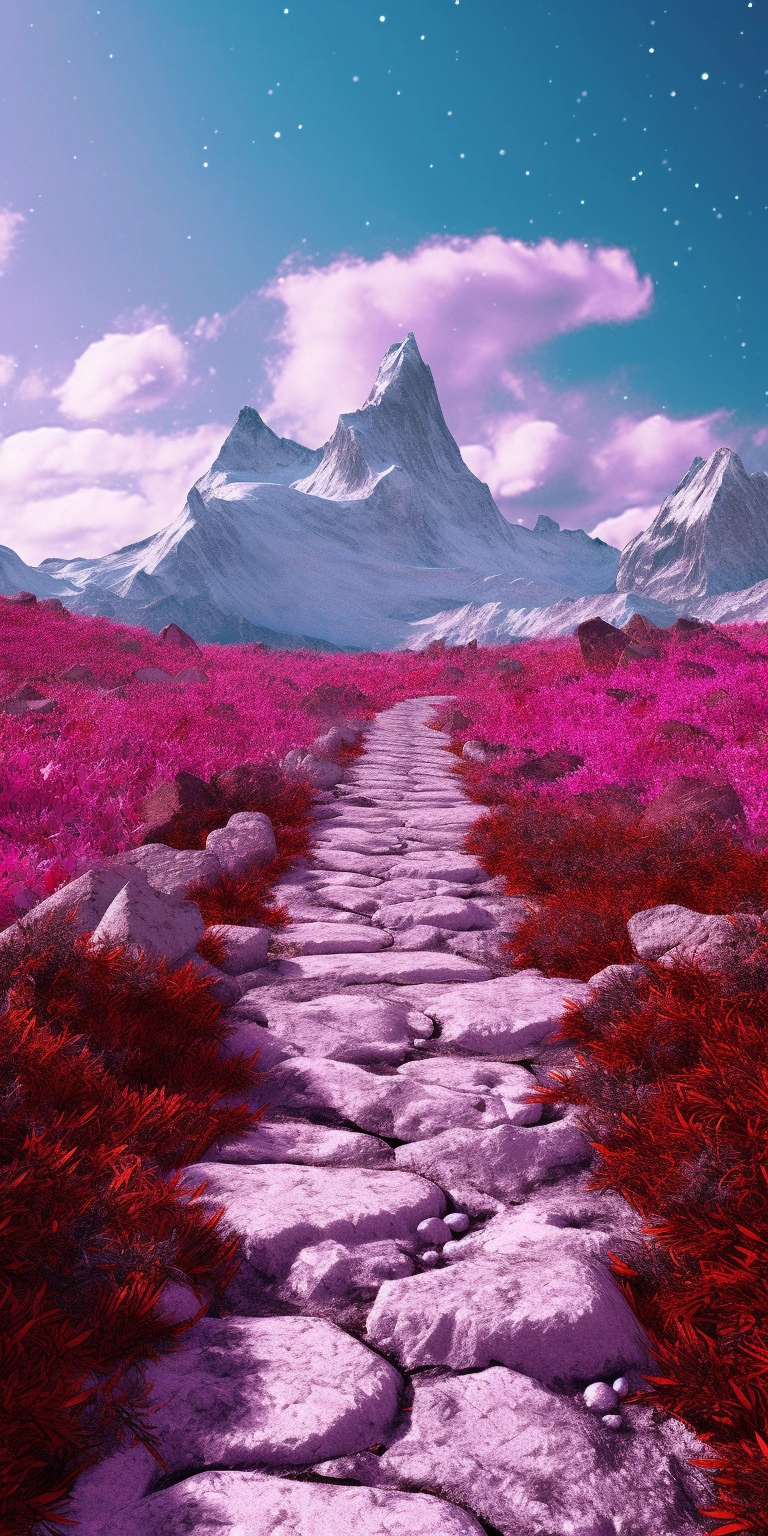 Mountain Pathway with Purple Flowers