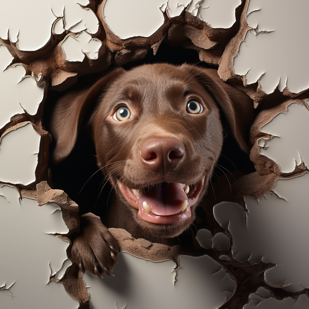 Cute Chocolate Labrador: Detailed 3D Hole-in-Wall!