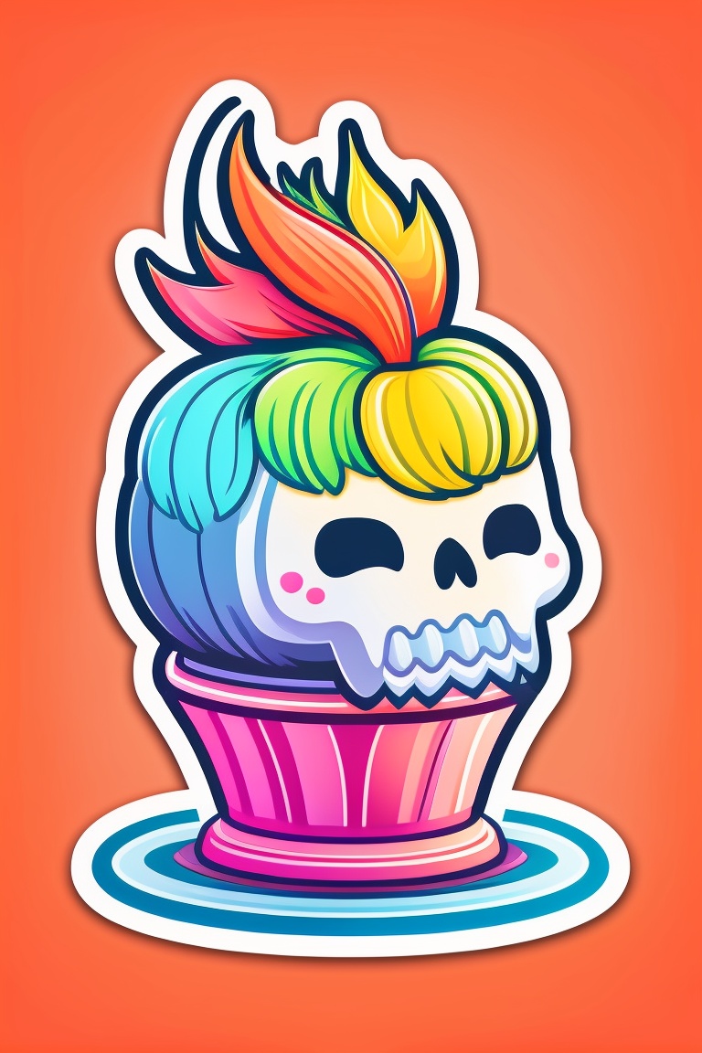 80s Flaming Skull Vector Sticker - Kawaii & Detailed