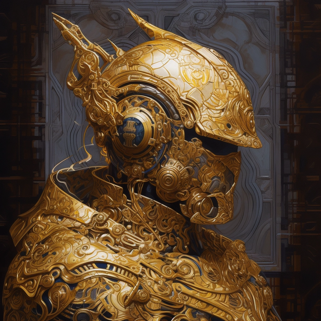 Golden Warframe Samurai Clockwork Automato Painting