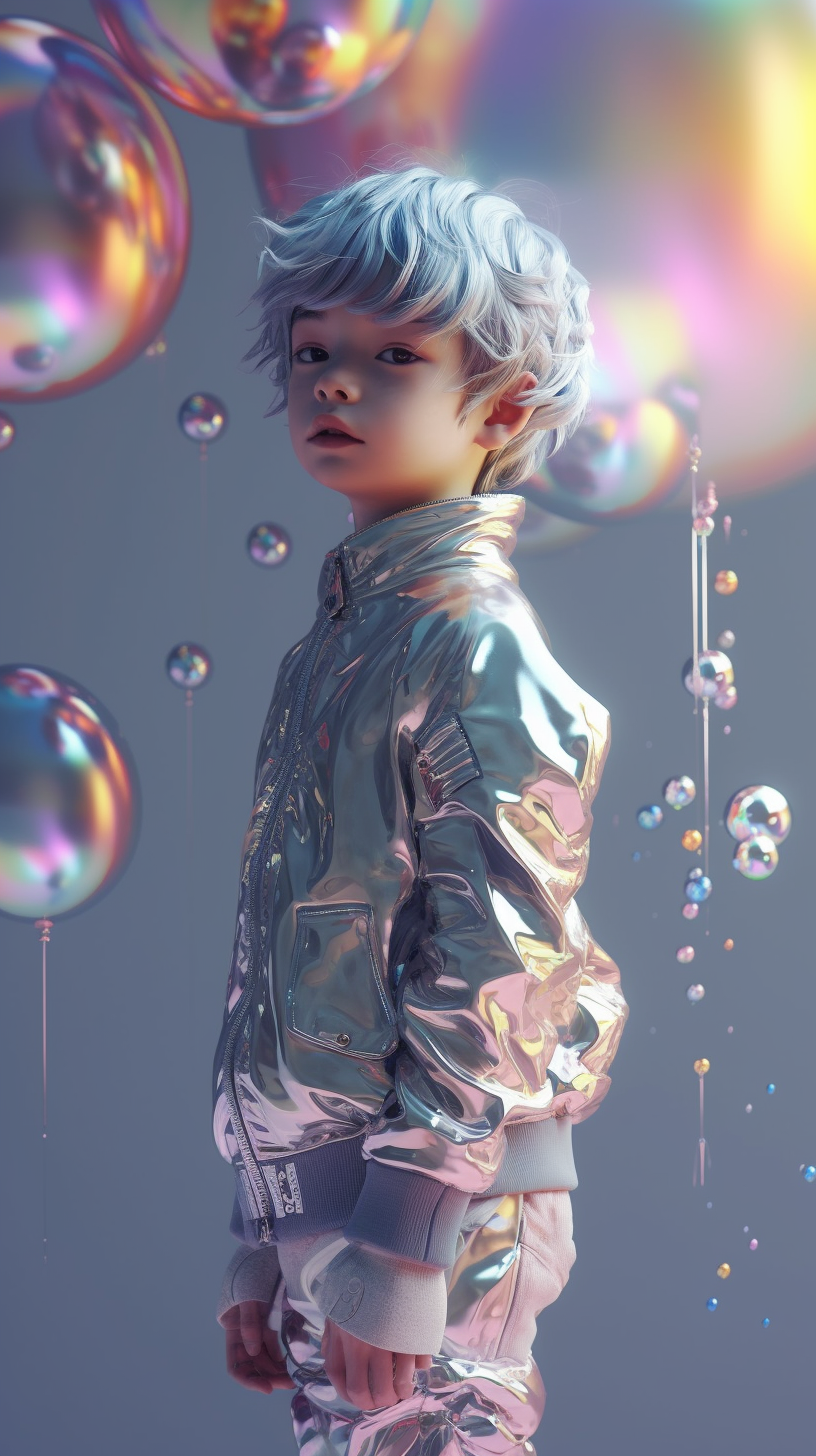 Silver Sky Boy with Shiny Eyes and Fluid Form