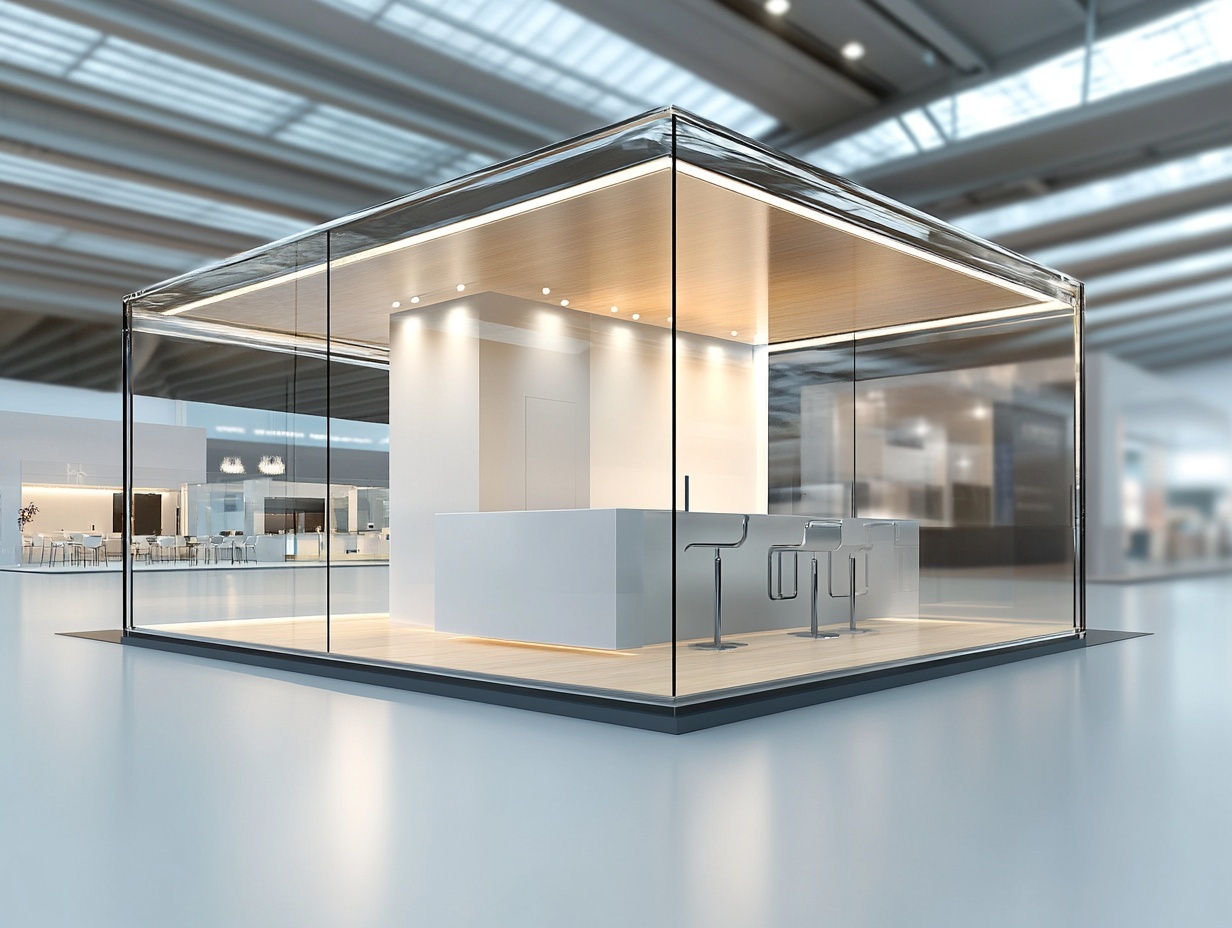 Modern Glass Cube Exhibition Stand Design