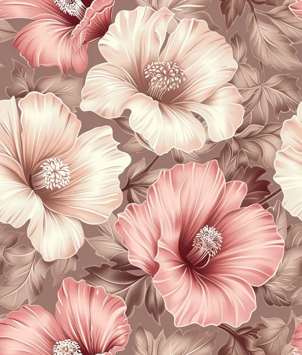 Elegant Hand-Drawn Flower Pattern in Pink and Beige