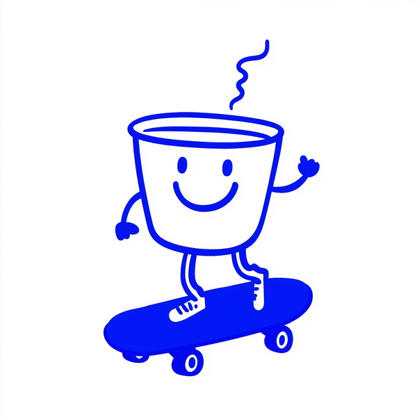 Joyful Coffee Cup on Skateboard - Vector Design