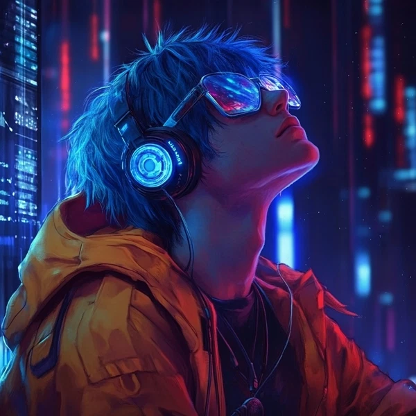 Striking Cyberpunk Style: Blue-Haired Teen