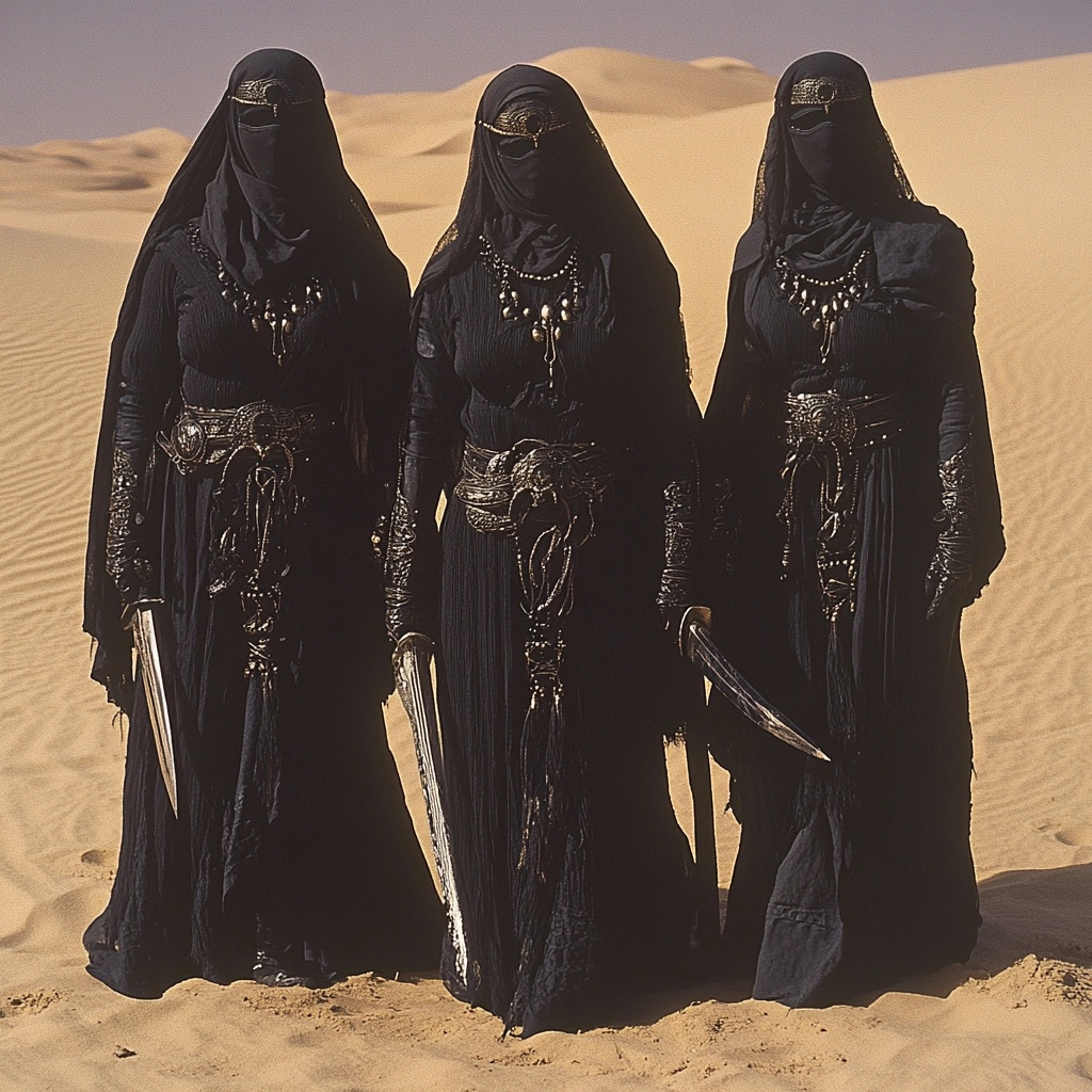 Veiled Warriors in the Desert: A Captivating Scene