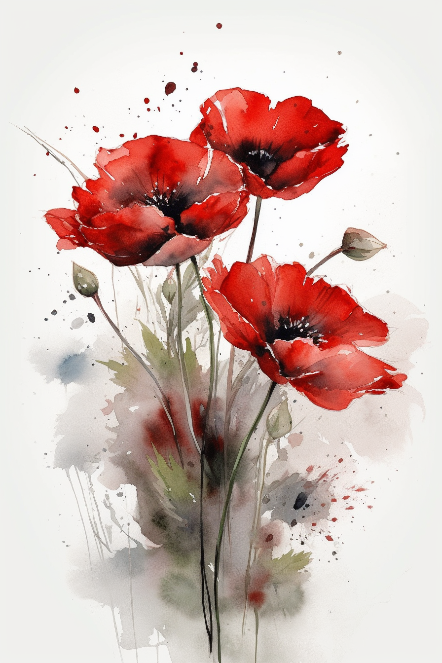 Minimalist Red Flower Bouquet - Watercolor Style
