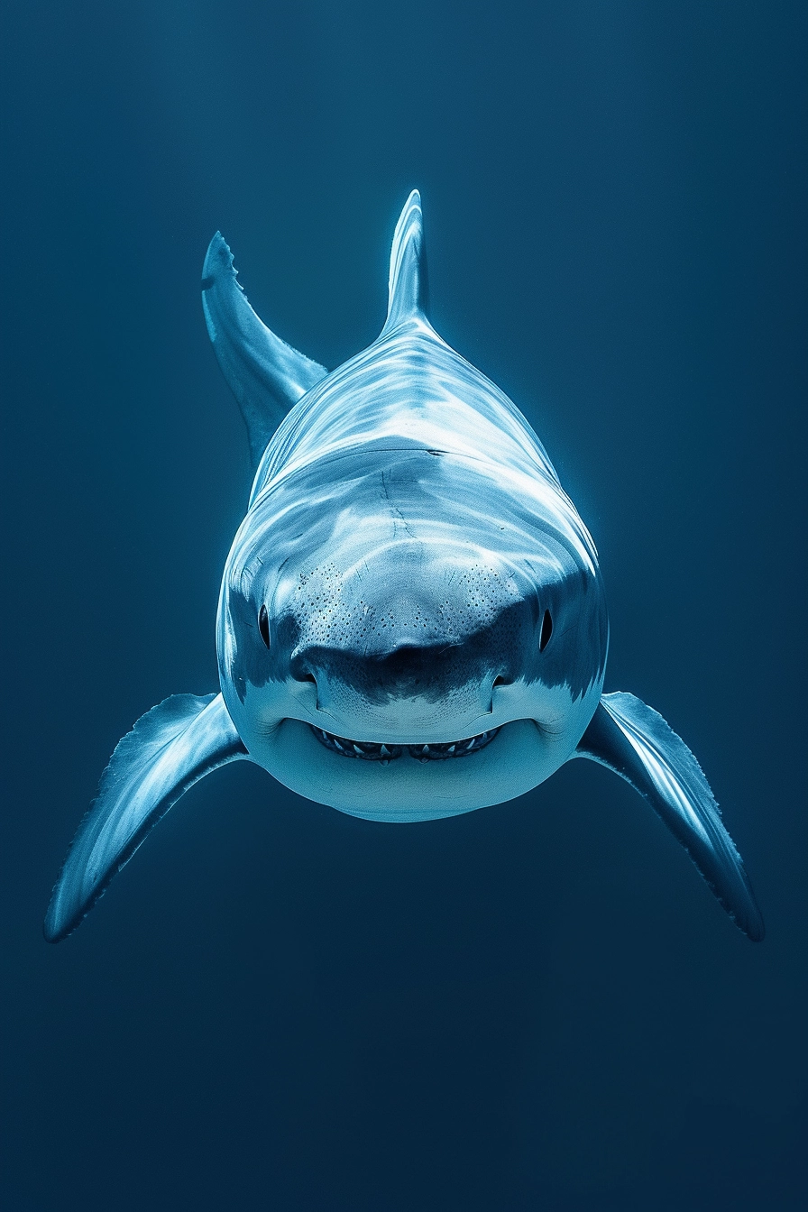 Adorable Shark Encounter: Front View Of Majestic White-shark • PromptDen