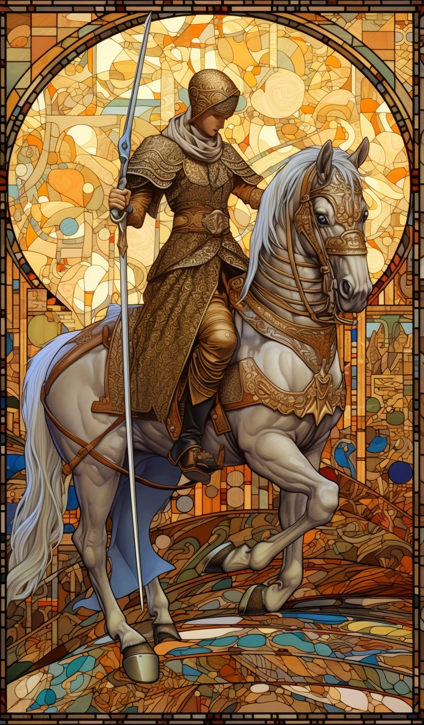 Knight of Swords Tarot Print on Porcelain Mosaic Wall