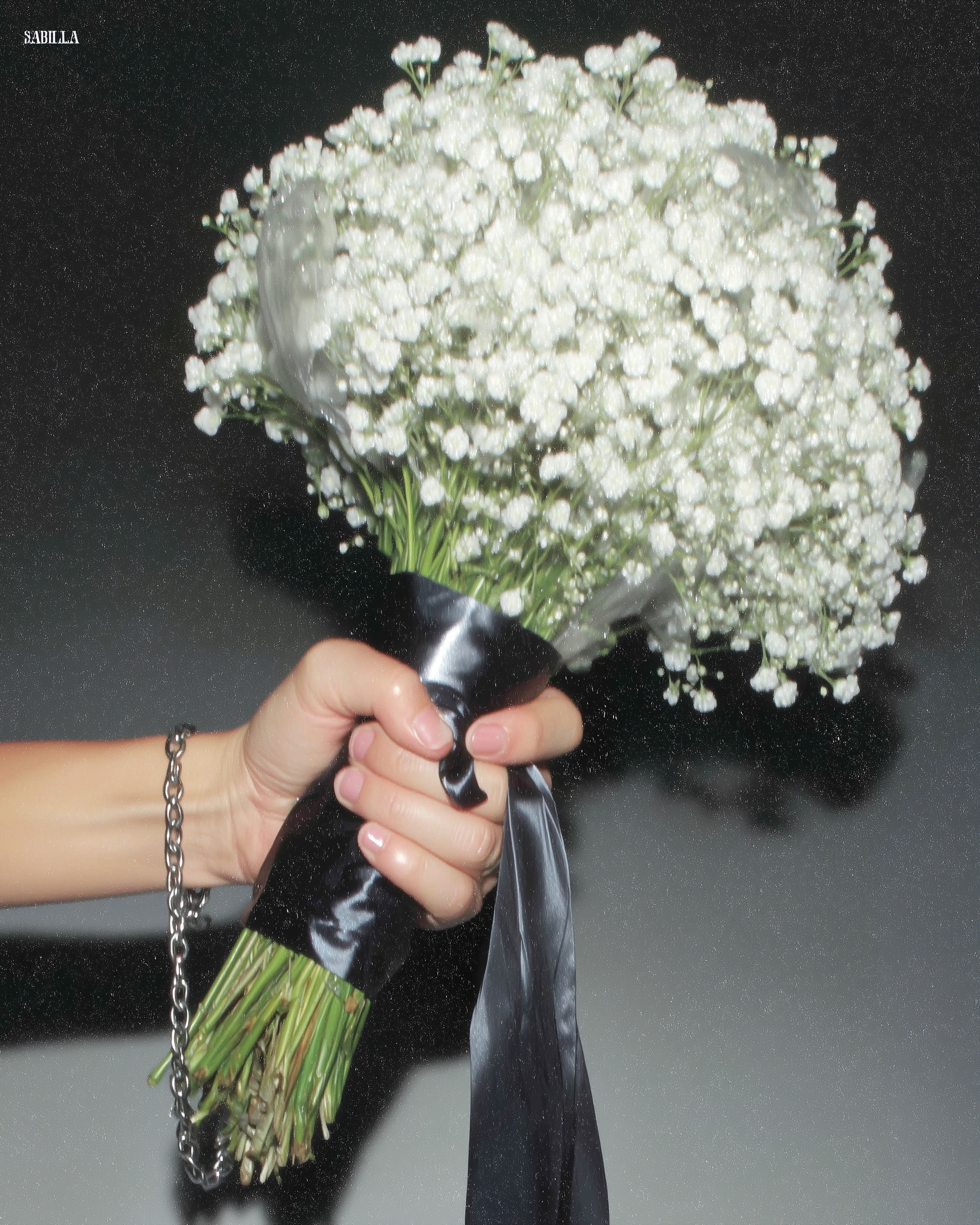 Elegant Baby's-Breath Bouquet with Black Ribbon