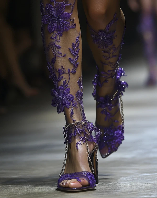 Chic Purple Lace Sandals: Paris Fashion Show Style