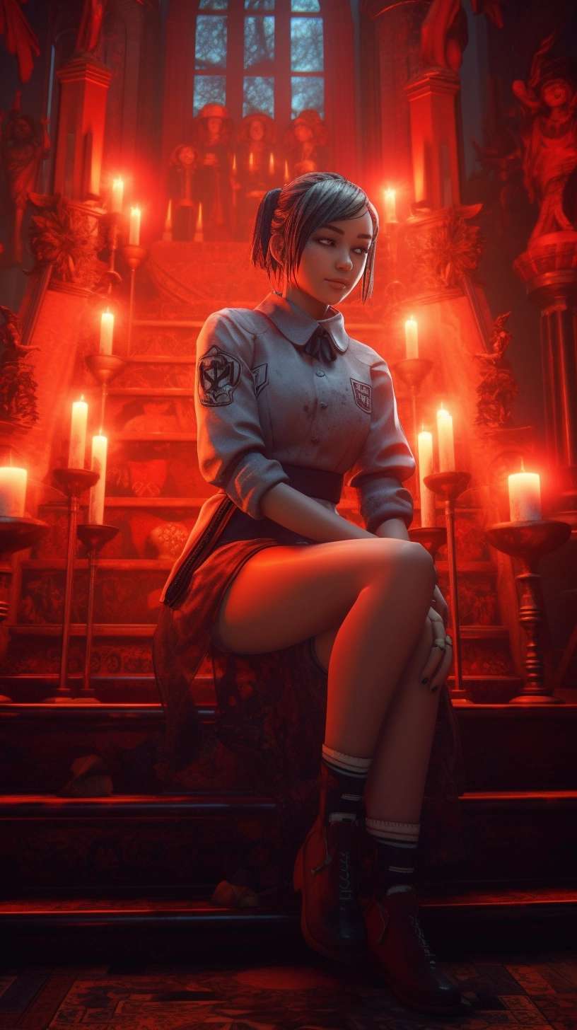 Fractalpunk High School Girl on Red Candle