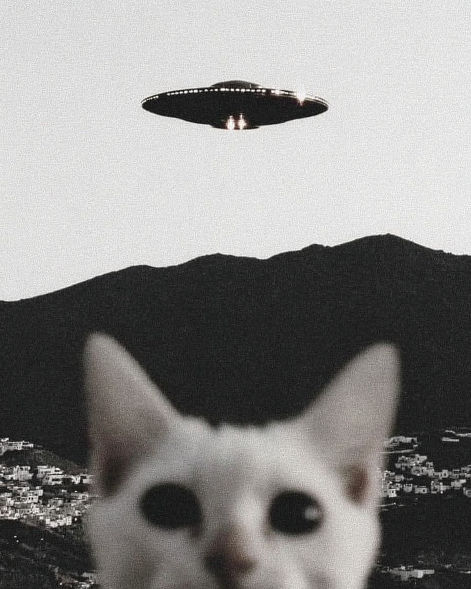 UFO, Cat Selfie & Farmland: A Hyper-Realistic Scene
