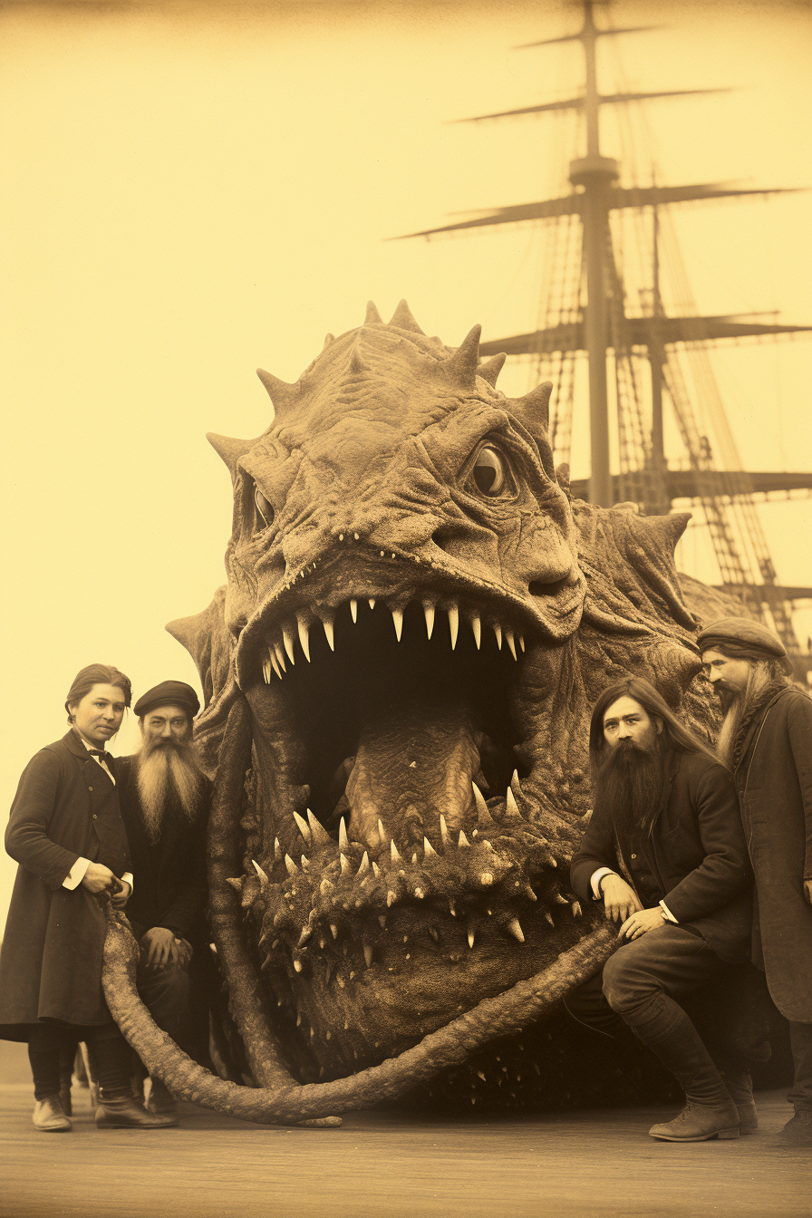 Bizarre Vintage Photo: People & Monstrous Sea Creature