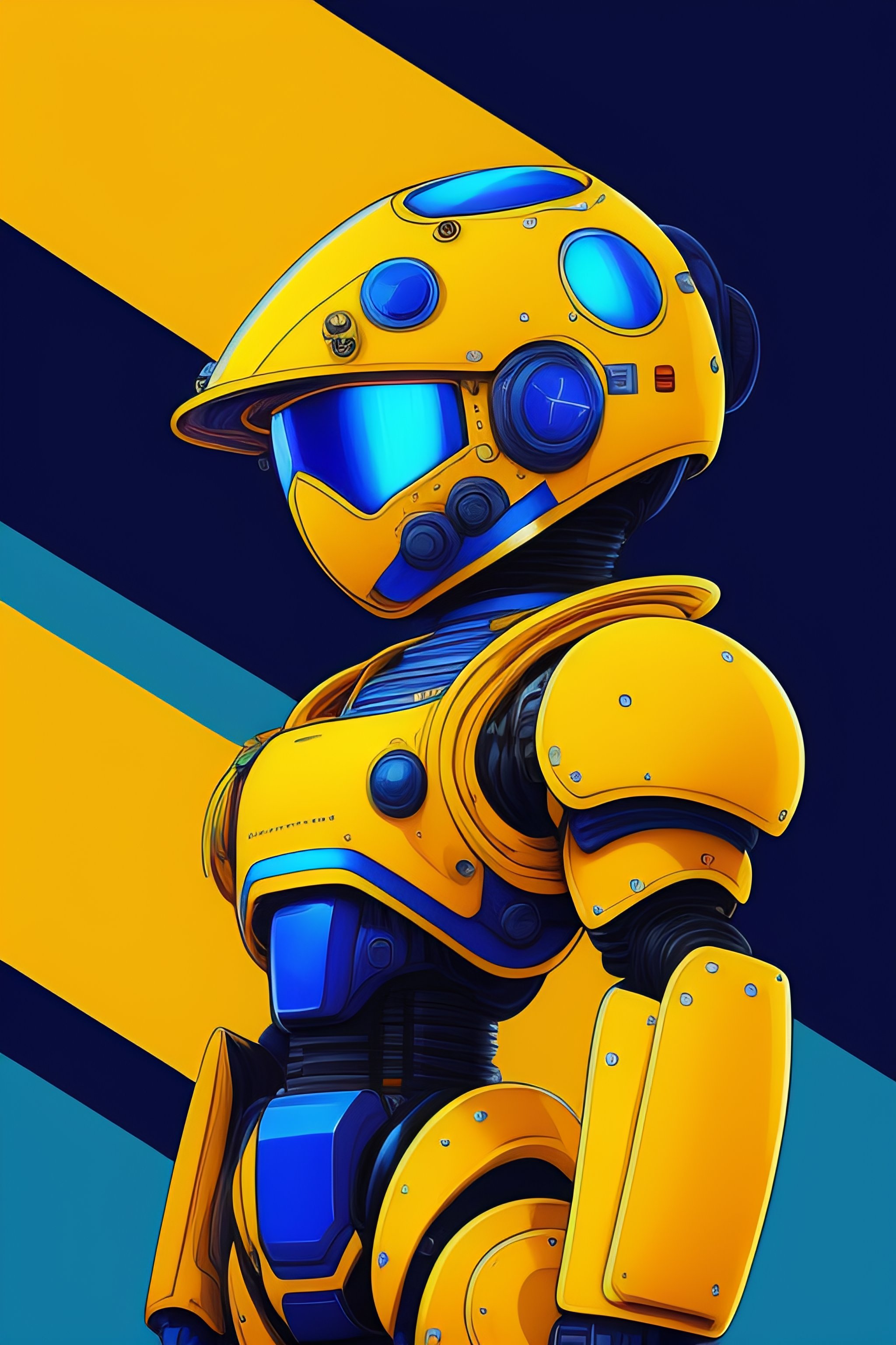 Robot Monster Fusion Art: Blue and Yellow Front View