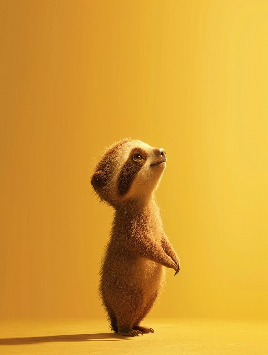 Adorable Baby Sloth Looking Up in Pixar Style