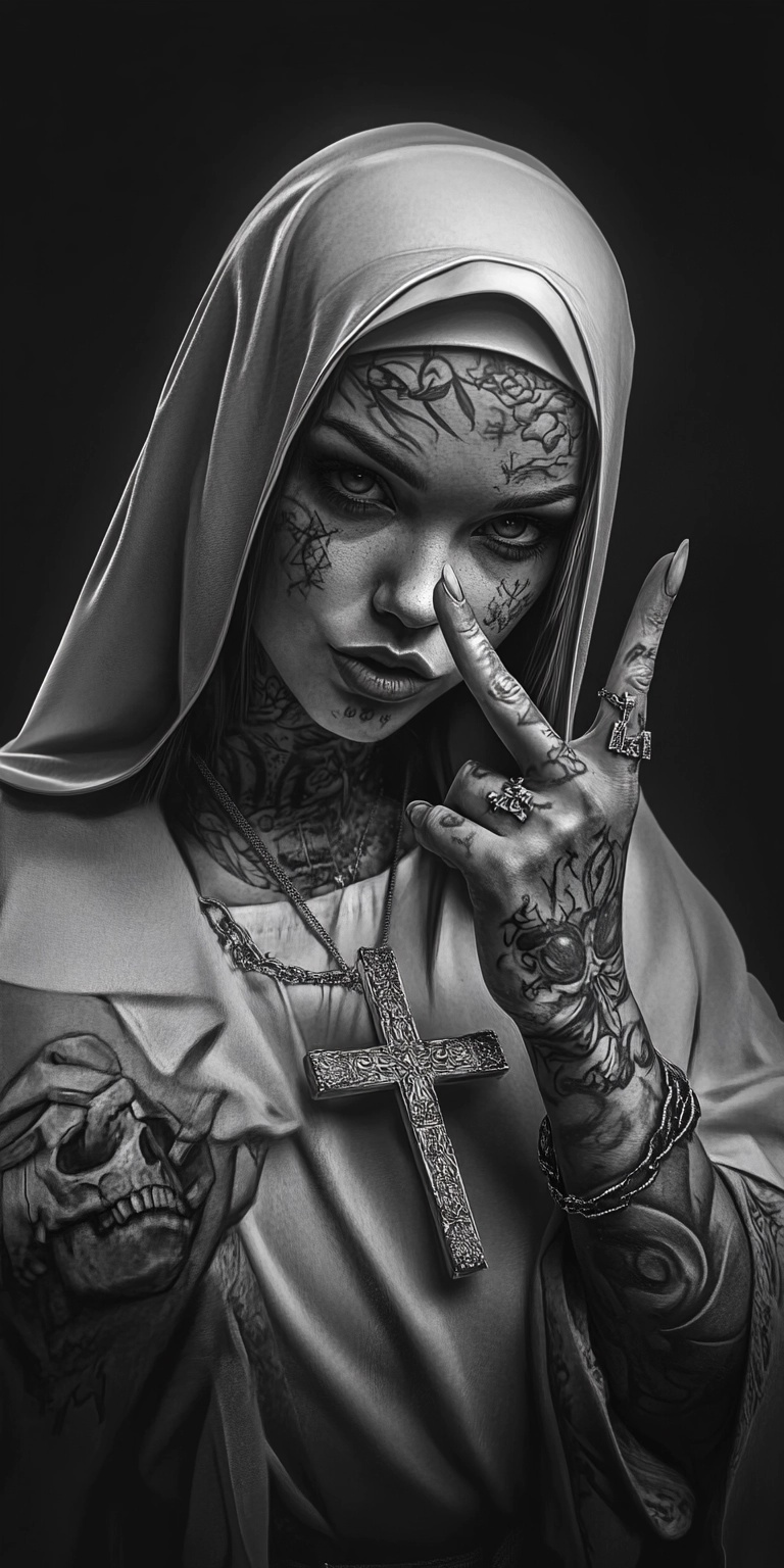 Tattooed Nun: Bold Art, High Contrast Poster